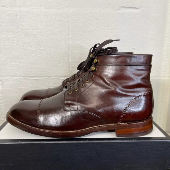 Cole Haan C11665 Brown Leather Goodyear Welted Ankle Boots Cap Toe Men's Sz 12 M - Picture 4 of 14